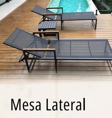 móveis mesas lateral de alto padrão para área interna e externa feitas em alumínio, madeira