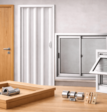 materiais para obra, parte elétrica, portas e janelas, pisos, vedação, impermeabilização, banheiro, 