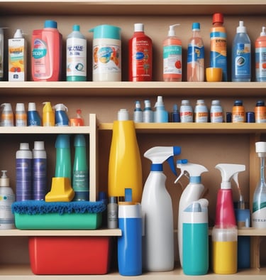 A vibrant display of assorted household items neatly arranged on shelves.