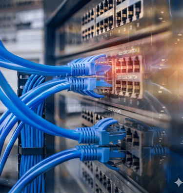 Ethernet wires plugged into switches