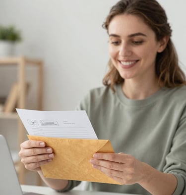 white card on blue textile