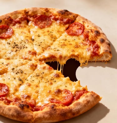 Pizza tonda senza uno spicchio, forma di Pac Man