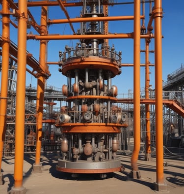 An array of tree systems designed for oil extraction.