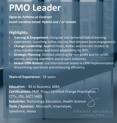 PMO Leader For Hire