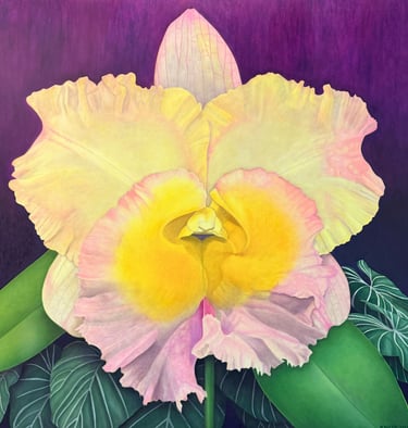 Christine Knize Yellow and Pink Orchid, Large-scale Orchid Paintings