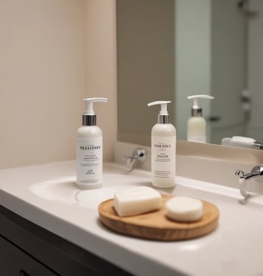 A variety of hotel amenities products displayed.
