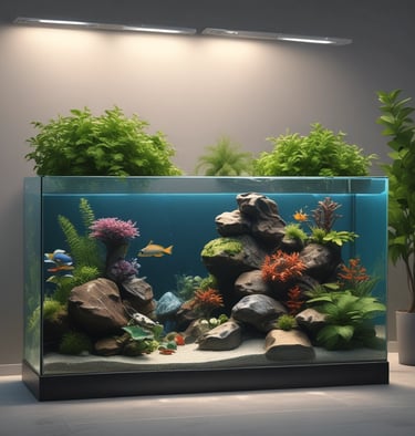 A selection of aquarium plants and decorations.