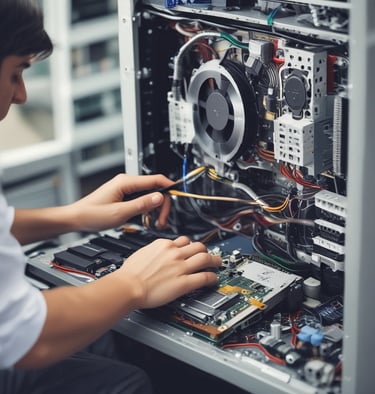 A small kiosk under a large tree, selling mobile accessories and repair services. It is named 'Ravi Communication', as indicated by signs on the storefront. The stand is neatly arranged with mobile phone covers and various accessories. A person is seated inside, seemingly attending to tasks.