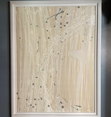 Extra large canvas repainted/repurposed with freeform splatter effects.