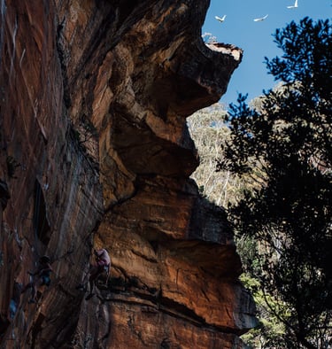 a man climbing a cliff face down a cliff