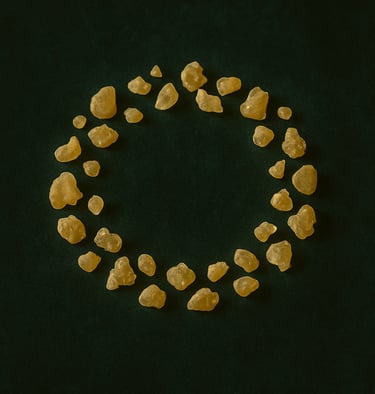 a circle of frankincense on a green background