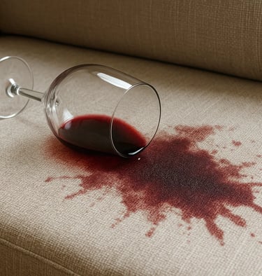 Tache de vin rouge sur un canapé clair nécessitant un nettoyage professionnel à Toulouse par NetT