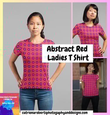 Digital image for female models wearing a sublimated T Shirt featuring Abstract Red design 