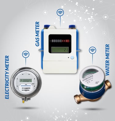 a digital display of a smart water, gas, and electricity meters