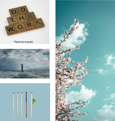 Composition symbolisant le burn-out, la reconstruction et la renaissance grâce à la passion créative