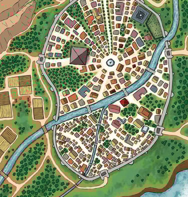 Mapas de ciudad inventada. Digital.