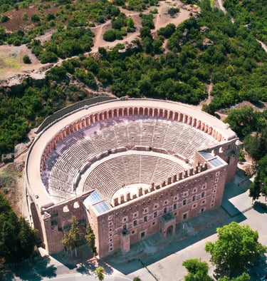 Aerial view of ancient Aspendos Theatre