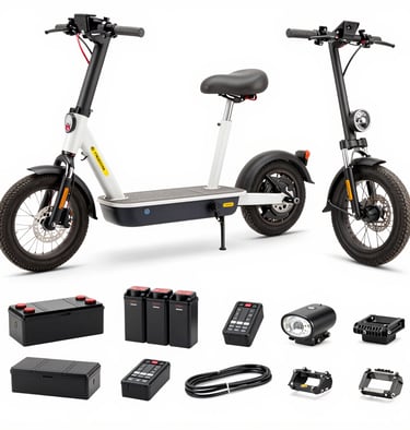 Three electric scooters are parked on a paved street near a building with old-style architecture. The building has large windows and a red sign indicating a museum. There is a black iron fence on the left and a path leading away from the area.