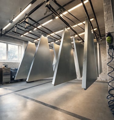 Cinkuotos plieno detalės paruoštos milteliniam dažymui