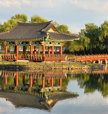 Gungnamju Pond central island and pavilion