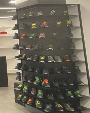 a display of shoes and shoes in a store