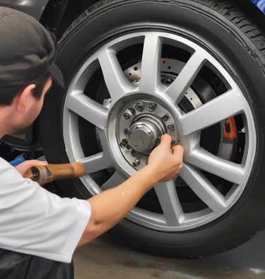 A close-up of a mechanic fixing a bike's engine.