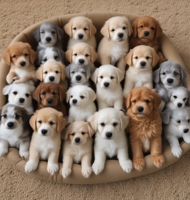 An array of nutritious pet food bags neatly arranged.
