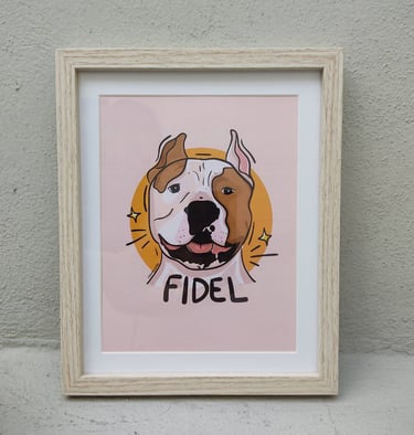 Ilustración personalizada de perro pitbull enmarcada.