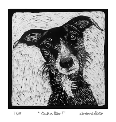 Limited edition giclee print of a clay tile featuring a lurcher