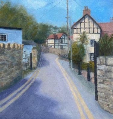 Original oil painting of the lane through the archway at Conwy Quay