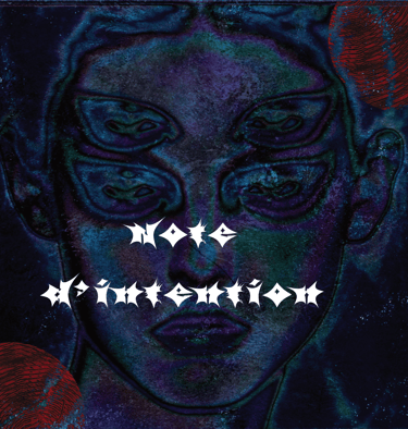 couverture portrait surréaliste à quatre yeux avec textures Photoshop, cercles rouge acrylique