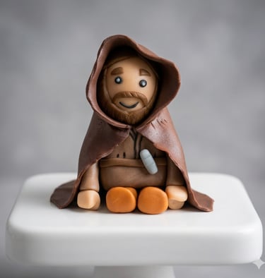 Figura de Jedi modelada 100% a mano en fondant por Cocina con Ely, creada para decorar tortas temáti