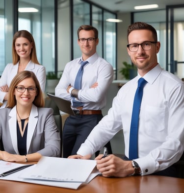 A focused business meeting where a team discusses growth strategies using charts and laptops.
