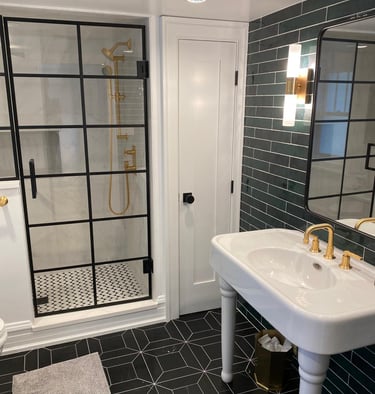 Finished bathroom remodel with custom shower base