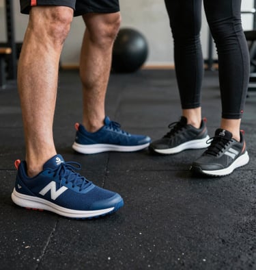 Set of fitness accessories including shaker bottle, straps, and performance socks on gym floor