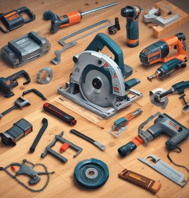 A set of practical, modern tools neatly organized on a workbench, highlighting quality and style.