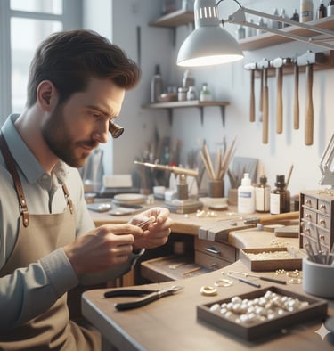 Persona haciendo joyeria artesanal hecha a mano, moderna y clasica