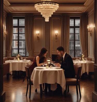 A happy couple enjoying a private meal at home.