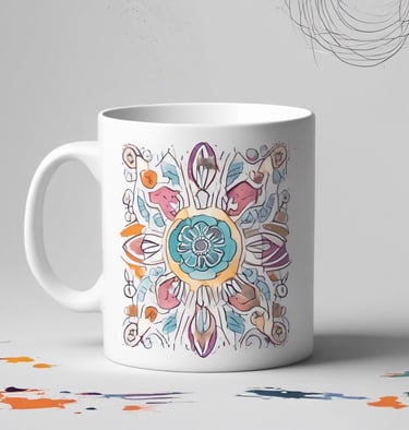 A ceramic mug with a bright, personalized sublimation print.