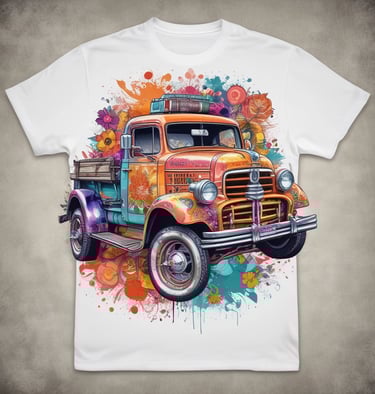 A vibrant custom-printed t-shirt showcasing a colorful design.
