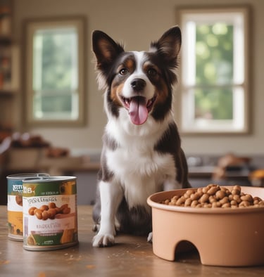 A close-up of a happy dog playing in a green park.