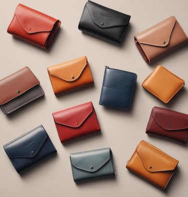 a group of wallets with a wallet and a purse