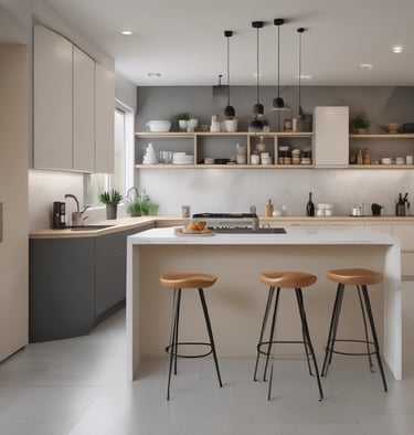 A cozy living room setup with stylish furniture and decor.