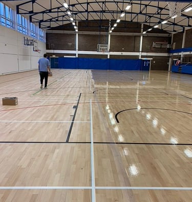 Private Sports Arena Harrogate Flooring Refurbishment Sanding, Sealing and Lines