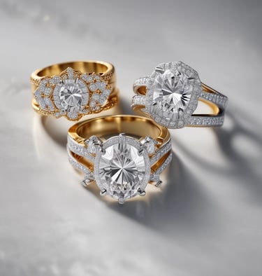 Elegant jewelry pieces featuring intricate designs with pearls and gold accents are displayed against a soft, textured background. The jewelry includes earrings that combine black stones and clusters of pearls with shiny embellishments.