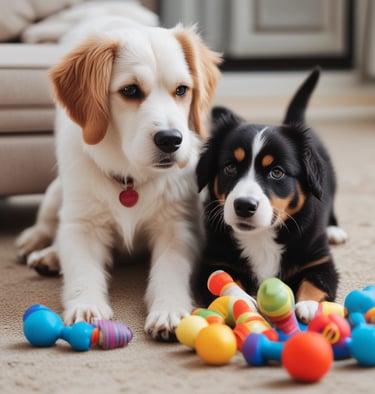 dogs playing with toys