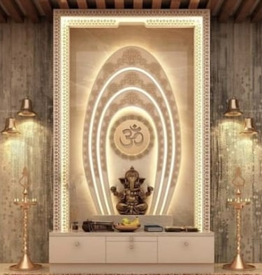 “Elegant white Corian temple with LED lighting – Om Art and Craft”