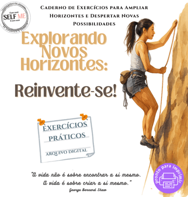 Capa do Caderno Digital "Explorando Novos Horizontes" da coleção Self Me, motivacional e inspiradora