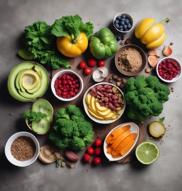 A vibrant display of wellness products showcasing a healthy lifestyle.