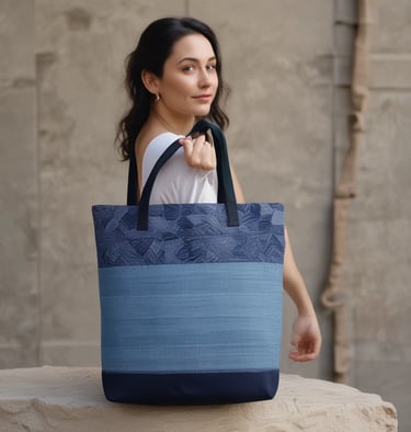 A vibrant display of handcrafted fabric handbags showcasing various colors and patterns.
